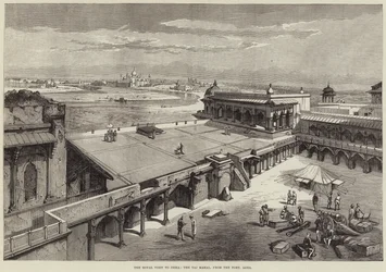 Der königliche Besuch in Indien, der Taj Mahal, vom Fort, Agra